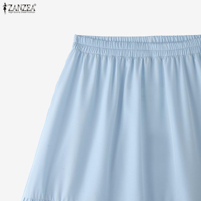 ZANZEA Женские повседневные длинные юбки свободного кроя с эластичной талией и кружевной вставкой