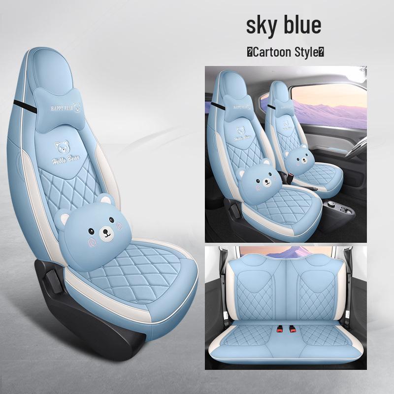 Wuling Mini Full Leather Cartoon Car Seat Cushion - Universal Fit, Four Seasons.