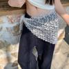 Women Hollow Out Lace Triangle Scarf Skirt Stylish Mini Hip Curtain Bohemian Head Wrap for Vacation Festivals Summer