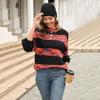 Women's Autumn and Winter Loose Round Neck Splicing Knitted Pullover Jumper