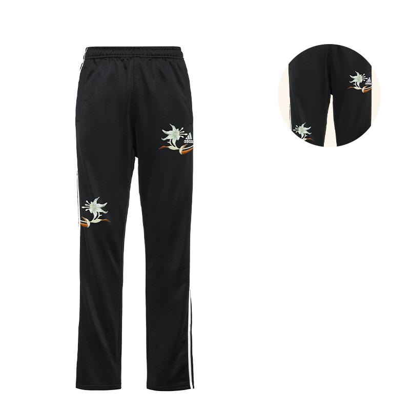 Adidas Китайские вышитые универсальные спортивные брюки прямого кроя с боковыми полосками в стиле ретро, трикотажные, унисекс, черно-белые TR30PR-BW(TEAM702-BW7)