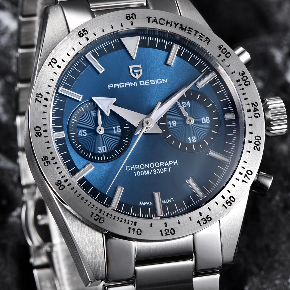 PAGANI DESIGN New Retro Wide arrow Moon Men's Watches Luxury Quartz Watch For Men Sport Chronograph VK64 AR Sapphire glass