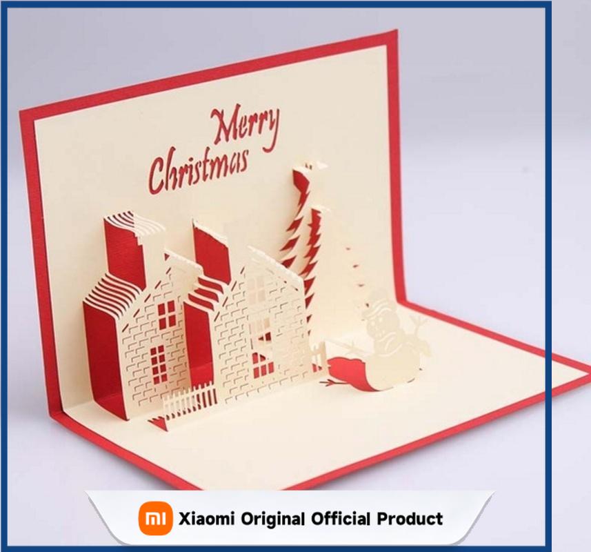 Xiaomi 2026 Red Christmas Castle 3D Laser Cut Pop‑Up Paper Card Hollow Sleigh Handmade Creative Gift Xmas Paper Postcard