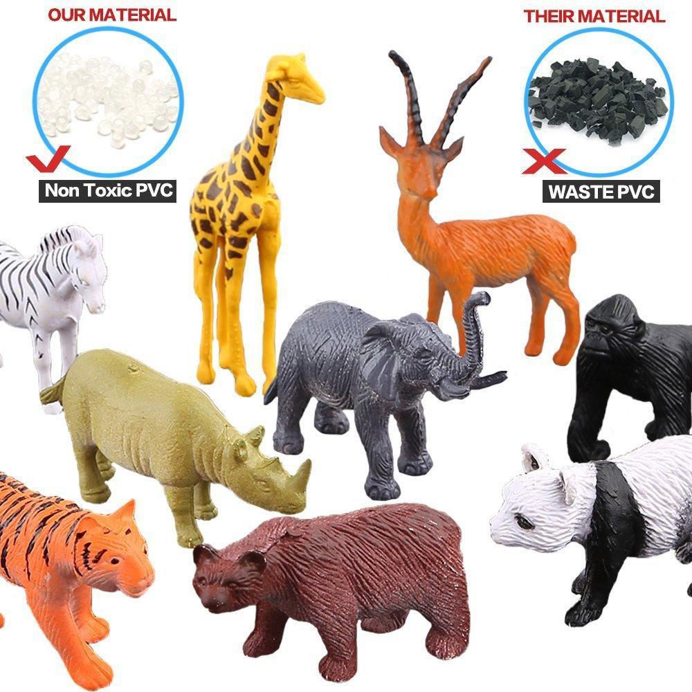 54 Pcs Mini Jungle Animal Toys Set  Realistic Wild Plastic Animals Learning Toys Elephant Gazelle Giraffe Gnu Gorilla Lion Tiger