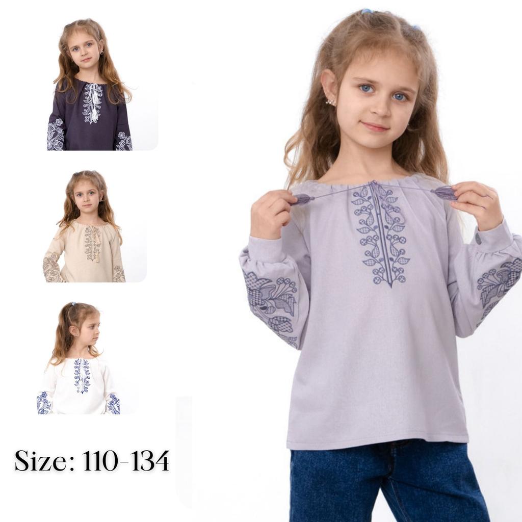 Girls' Long Sleeve Embroidered Blouse - Traditional Ukrainian Vyshyvanka Any season 6480-070-22 HC