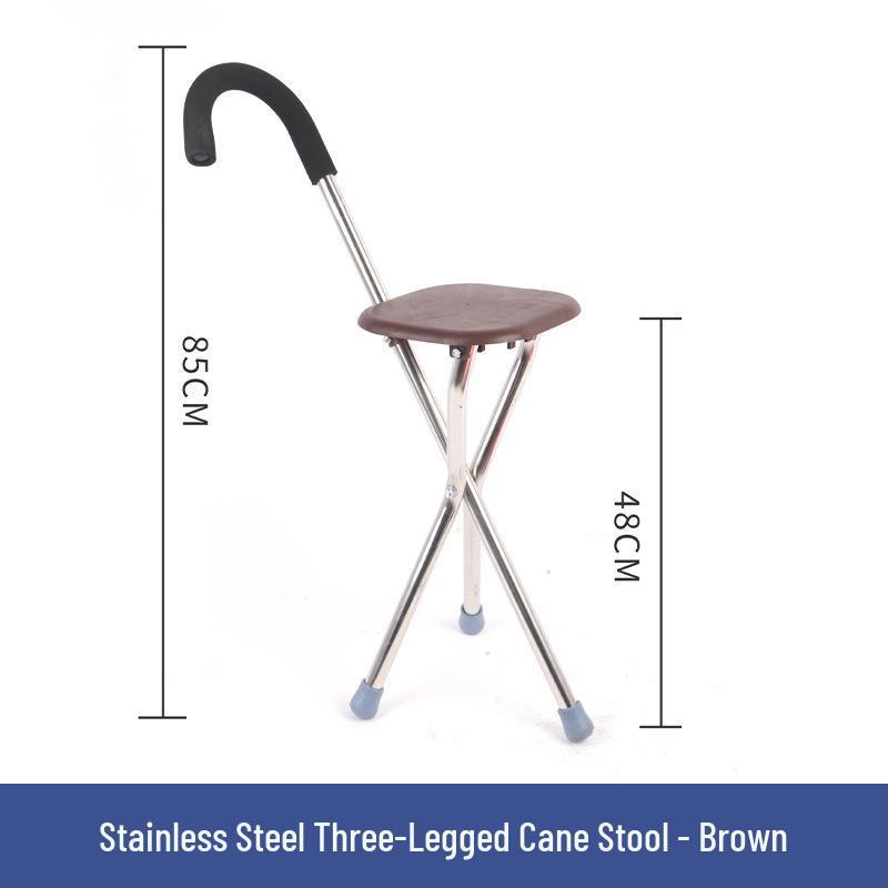 Tri-Fold Walking Cane Stool with Non-Slip Grip for Elderly & Disabled - Mountain Climbing Support