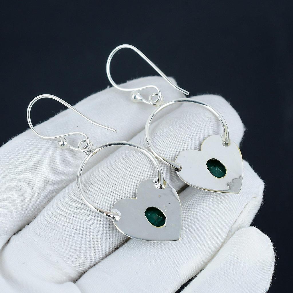 Красивые серьги в форме сердца с изумрудными камнями, серьги из стерлингового серебра 925 пробы, серьги-подвески ручной работы в стиле бохо из серебра, подарок на День матери