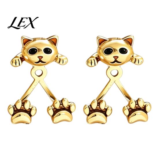 Creative Pet Themed Jewelry 1 Pair Cute Cat Paw Earrings for Women, Vintage Front Back Stud Earrings, Small Kitten Gift Lovers Silver Tone Studs
