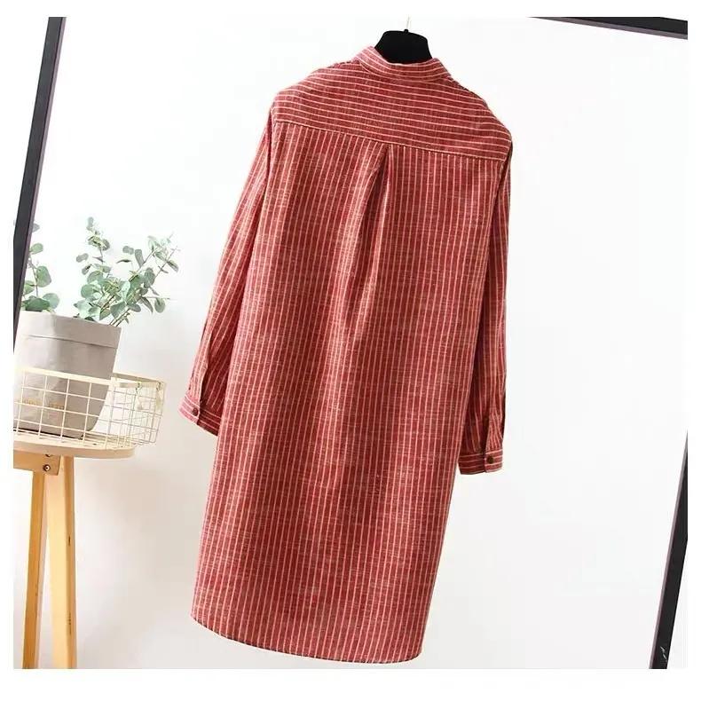 Женская блузка, свободная рубашка из хлопка и льна, женское длинное пальто, рубашка