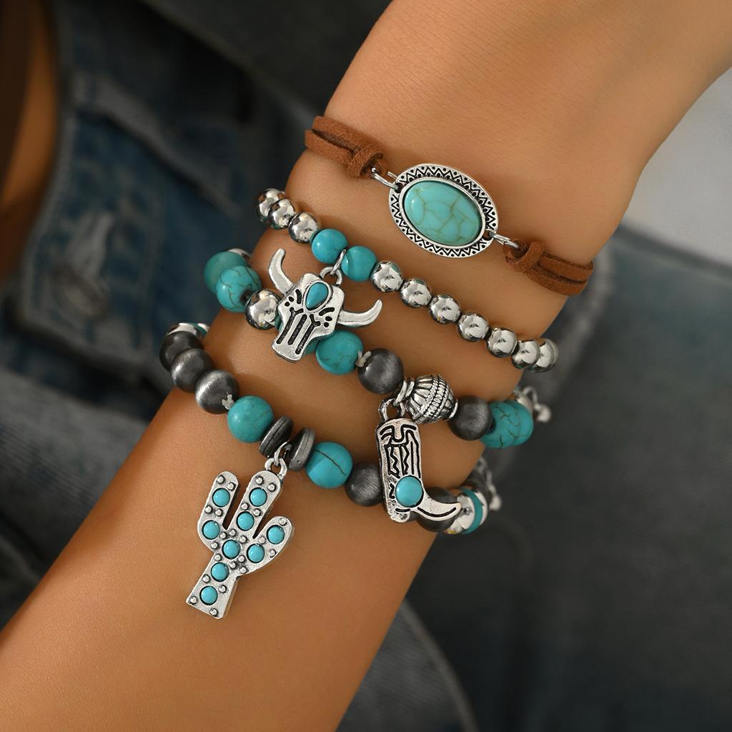 Turquoise beaded DIY bracelet, bohemian hand-woven multi-piece jewelry
