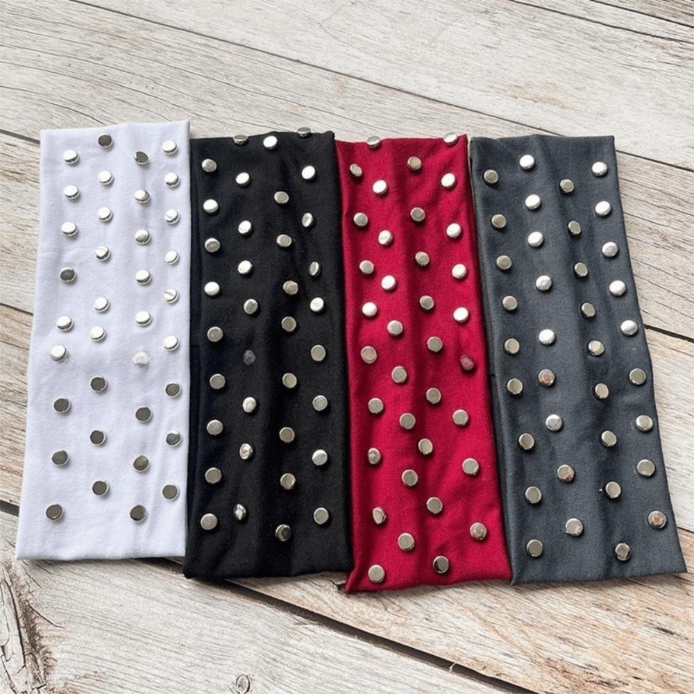 Korean Style Rivet Headbands Solid Color Elastic Hair Band Elegant Punk Headwrap Hair Accessories