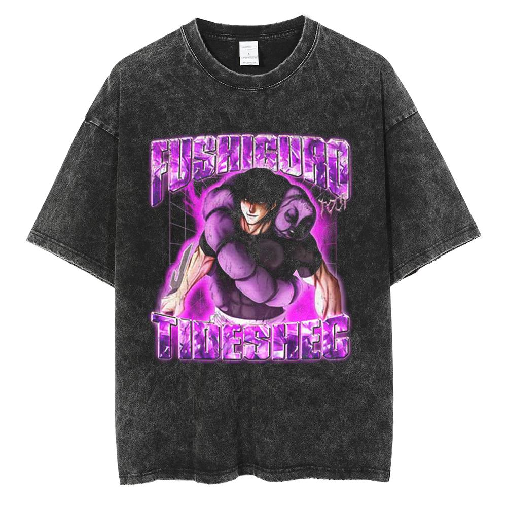 Anime Jujutsu Kaisen Print T Shirt Men Summer Zenin Maki Streetwear Tshirt Oversized Vintage Washed Short Sleeve Casual Tshirt
