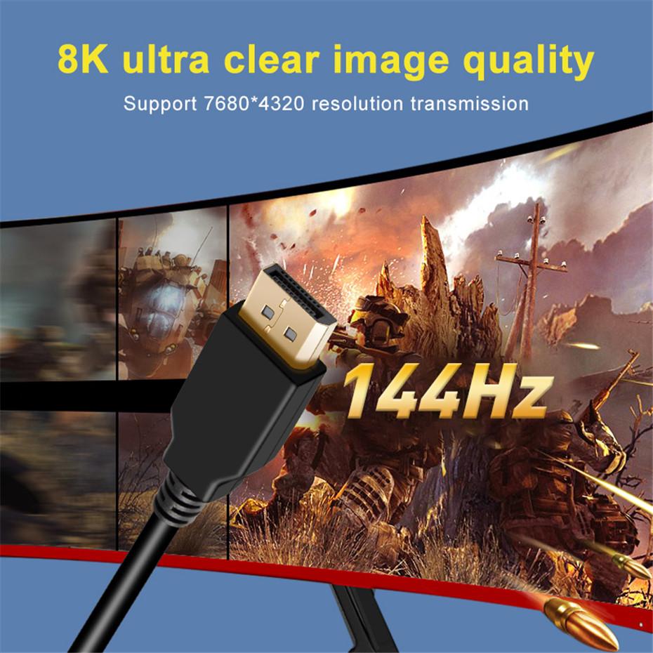 Кабель для монитора DP - DP 2 м 1.4 8K 30 Гц 4K 144 Гц 32,4 Гбит/с для ПК, ноутбука, телевизора, монитора