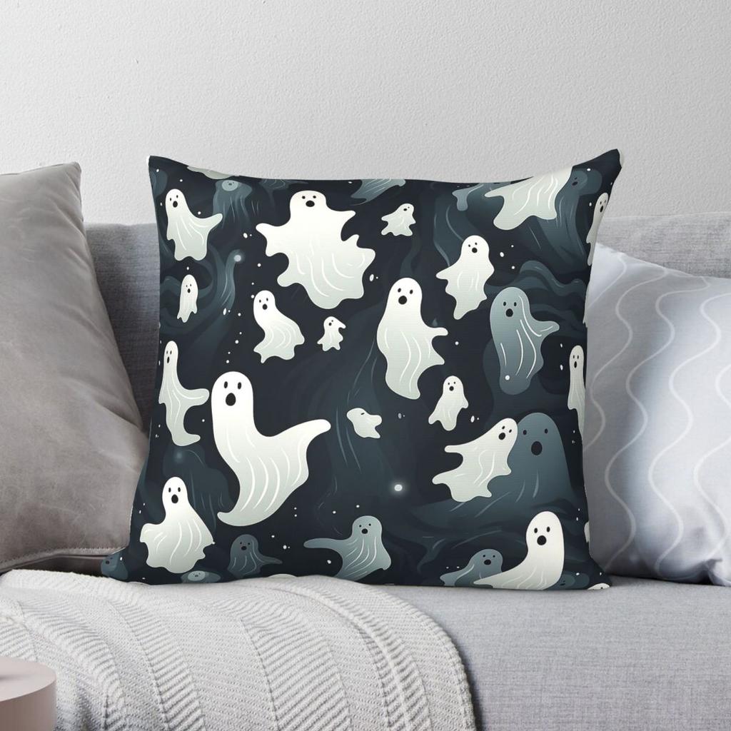 Spooky Halloween Ghost Square Pillowcase Polyester Linen Velvet Pattern Zip Decor Pillow Case Bed Cushion Cover