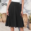 Женская трикотажная юбка, эластичная, с высокой талией, однотонная, длиной до колена, дышащая, А-силуэтная юбка-солнце