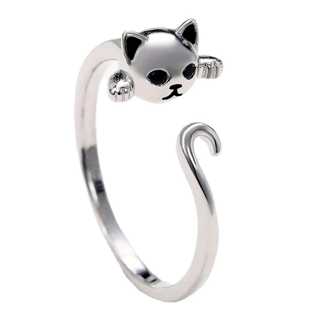 Youth Trendy Cute Cat Open Ring, Playful Animal Ring Jewelry, Student Accessories