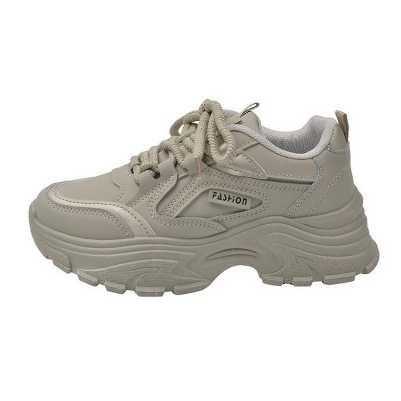 Platform Dad Shoes Women's Spring and Autumn New Leather Waterproof Sports and Leisure Shoes