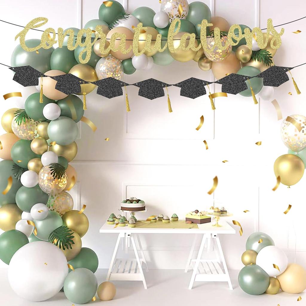 Graduation Banner-Gold Glitter Congratulation Banner -Class of 2025 Congratulations decorations,congrats grad banner for Party Supplies Graduation