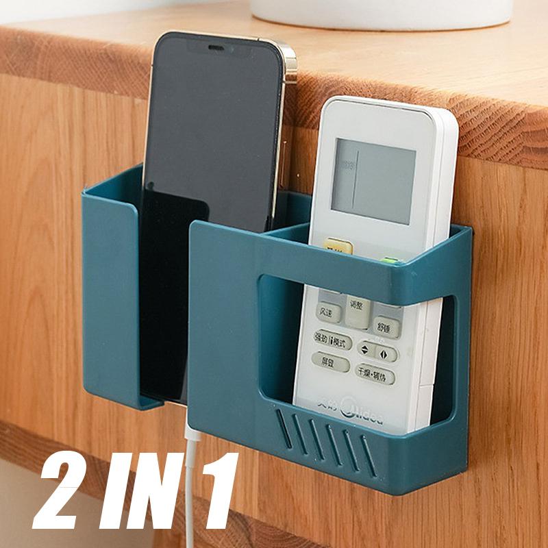 2 In 1 Wall-mounted Mobile Phone Remote Control Storage Box Multifunctional Punch-free Storage Rack Wall Debris Storage Holders Cup Holders 5