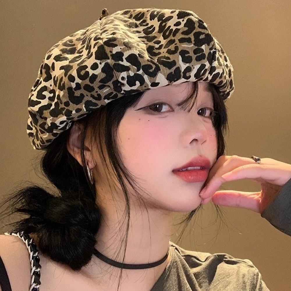Классическая восьмиугольная кепка Y2K шляпа художника ретро леопардовый берет уличная одежда