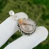 Natural Rutile Gemstone Pendant Black 925 Sterling Silver Indian Jewelry