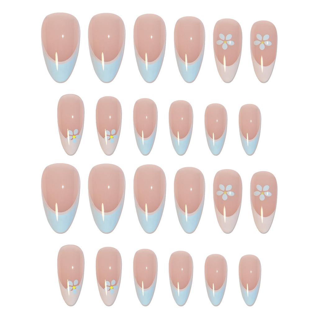 Французская носимая броня телесного цвета патч накладные ногти для нейл-арта планшет полный патч цветной коллаж синий цветок наклейка для нейл-арта