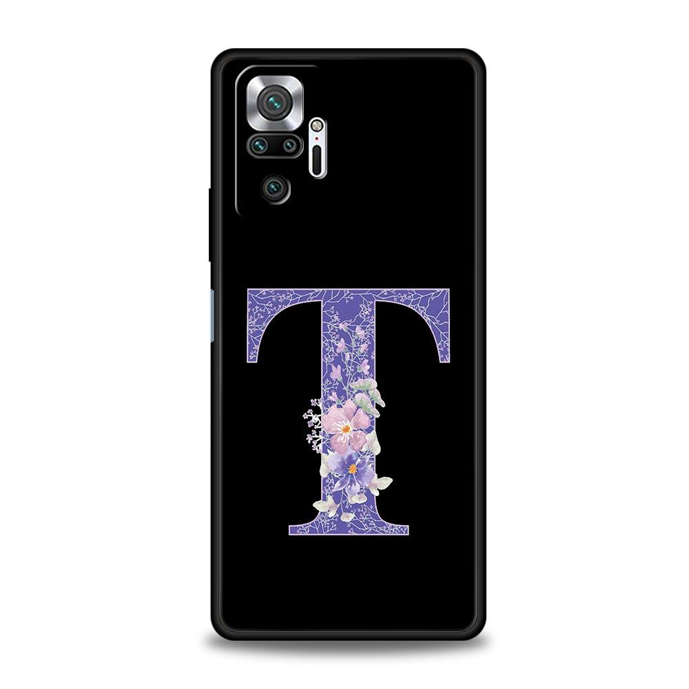 Чехол для телефона с фиолетовым цветком и буквами для Xiaomi Redmi Note 14 13 5G 10 11 12 Pro Plus 4G 14C 13C 12C 10C Черная крышка