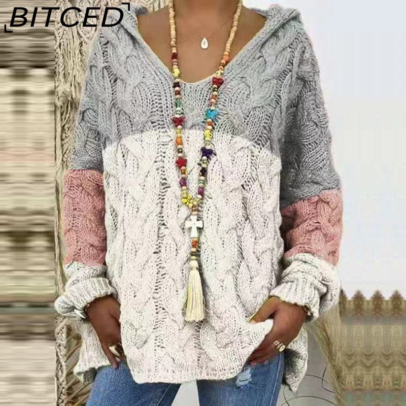 BITCED Худи с кабельной вязкой однотонного цвета для женщин на осень/зиму
