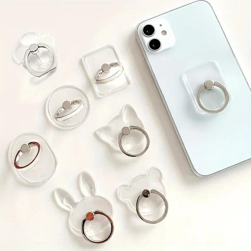 Transparent Cute Animal Round Phone Stand Foldable 360 Rotating Mobile Phone Ring Holder Smart Phone Accessories