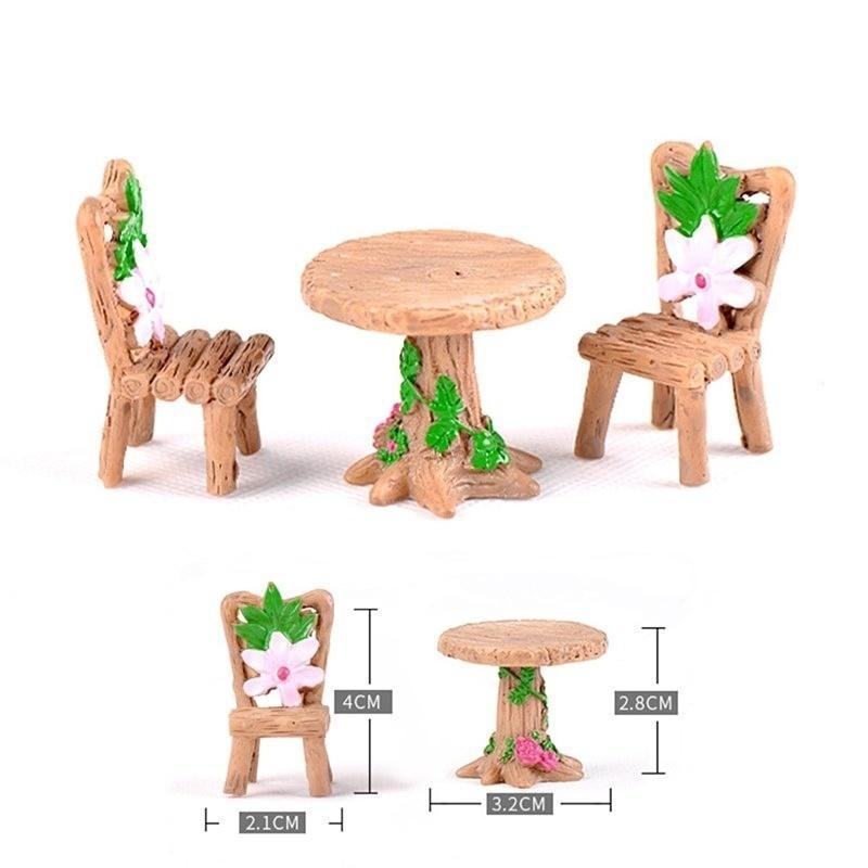 Украшения для кукольного домика «Сказочный сад» 3 шт./комплект, цветочные деревянные столы, стулья, миниатюрные ландшафтные украшения