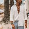 Men's Long-sleeved Spring and Summer Lightweight Beach Shirt Casual Basic Collar Single-breasted Tops