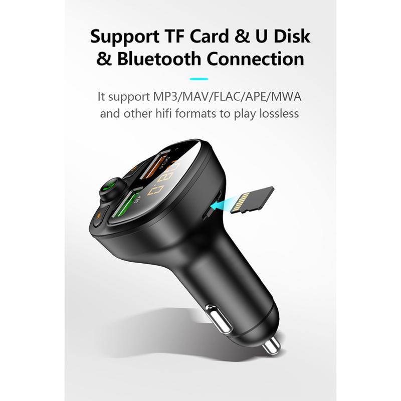 Автомобильный Mp3 Bluetooth-совместимое быстрое зарядное устройство с двумя USB-портами автомобильного прикуривателя Qc3.0 поддерживает громкую связь