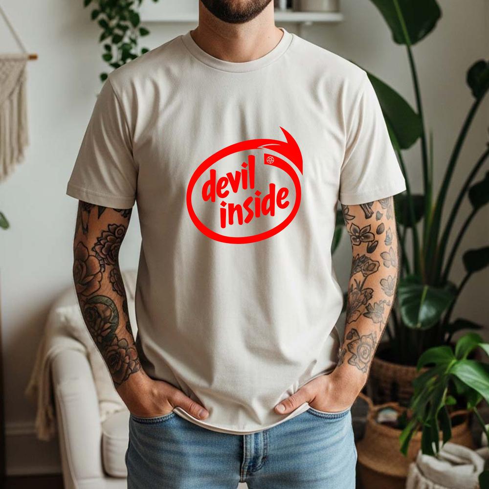 2026 New Summer Unisexs Casual Short Sleeve Cotton Tee Devil Inside Red Print Rock Style Daily Wear Streetwear