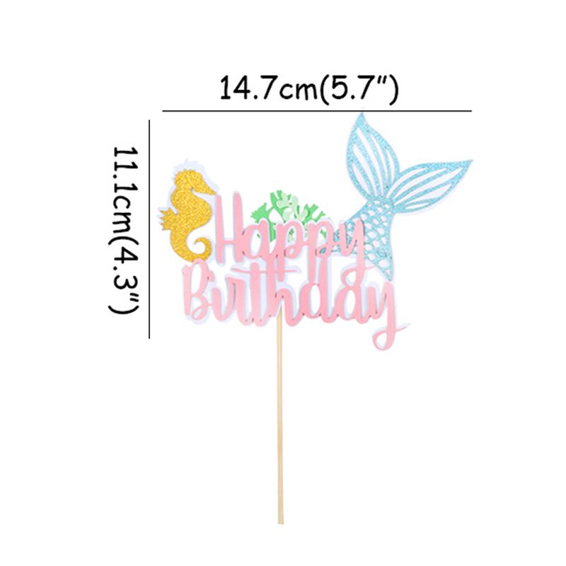 Little Mermaid Happy Birthday Cake Topper Mermaid Party Cupcake Toppers Girl Baby Shower Kids Birthday Party Wedding Decoration