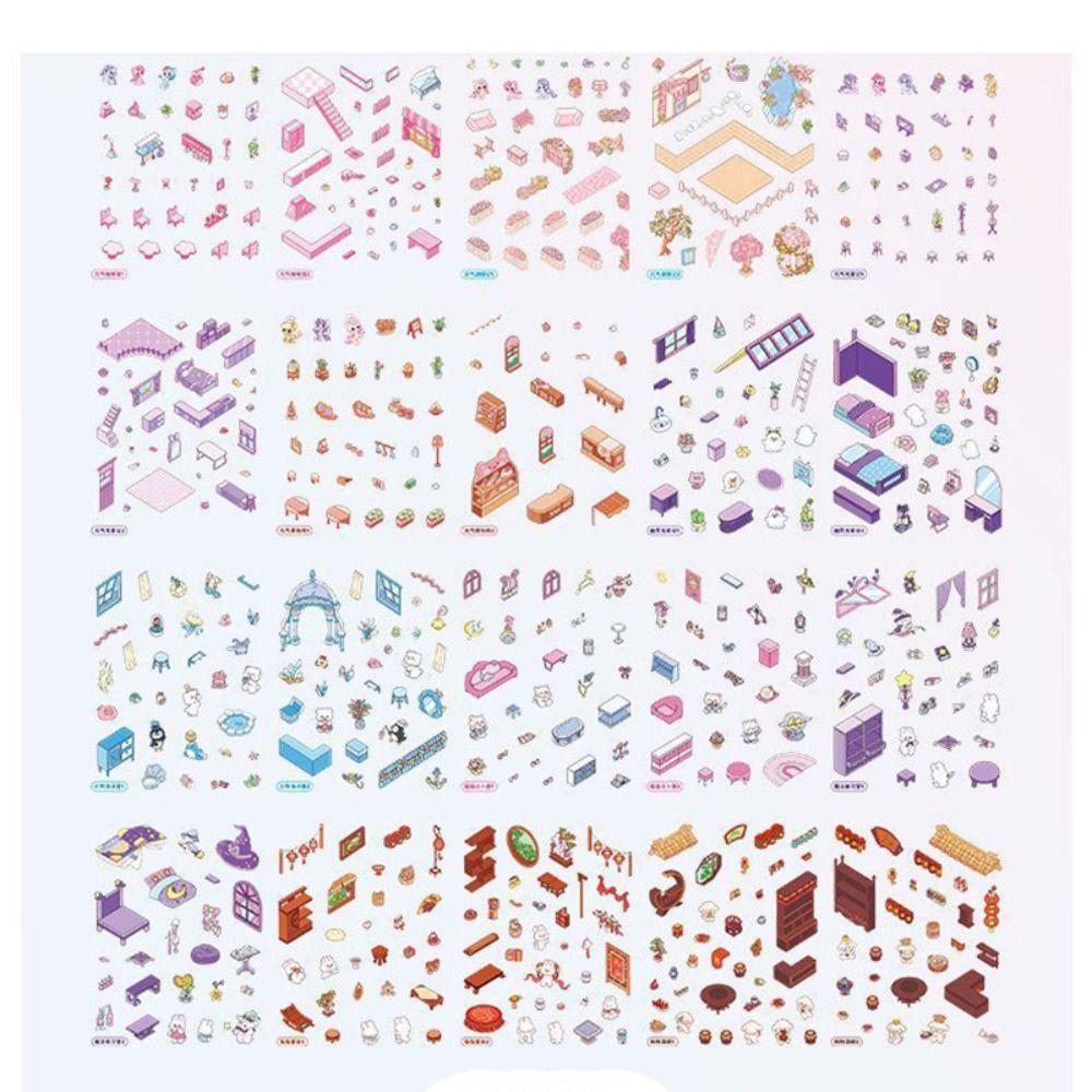 Мультяшная сцена в хижине Карманная наклейка Наклейка для DIY Сцена в хижине Креативная миниатюрная сцена Книга для ребенка