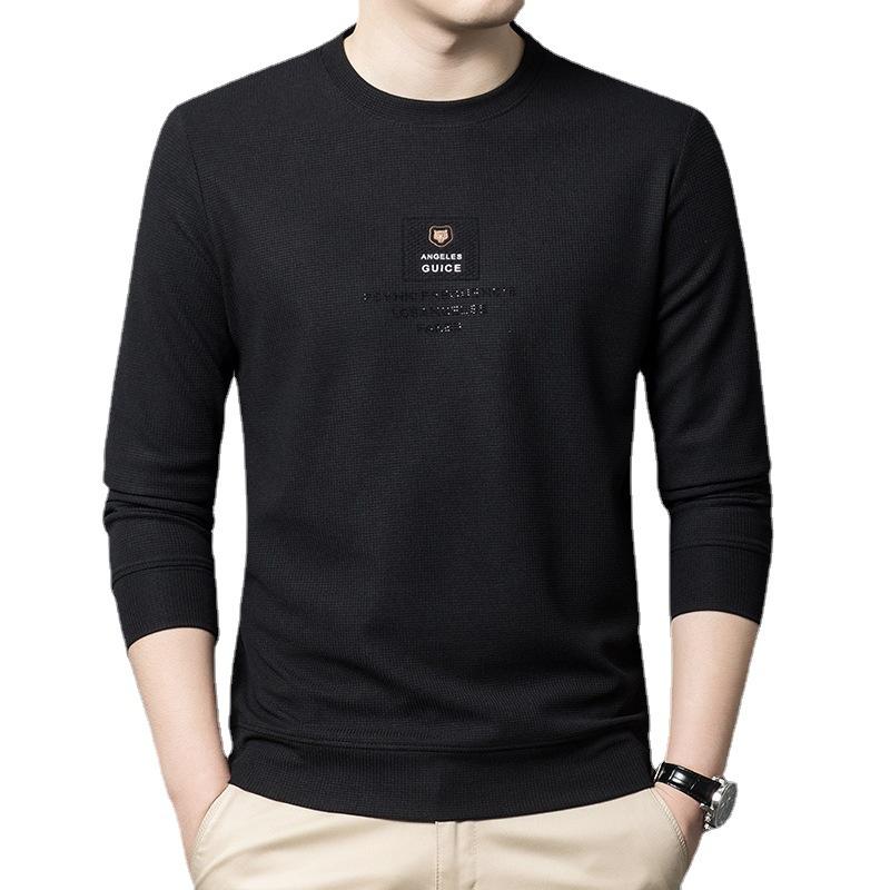 Весенняя футболка с длинными рукавами, мужская футболка с круглым вырезом, повседневная вафельная футболка для мужчин для молодежи и среднего возраста