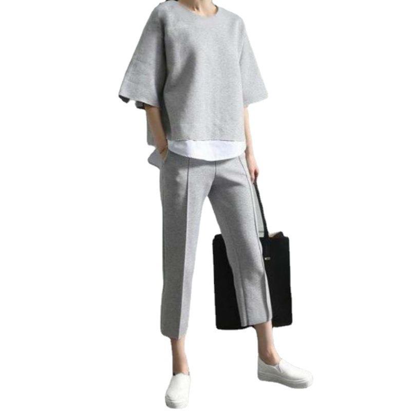 Весенние спортивные костюмы, женские хлопковые повседневные свободные комплекты из двух предметов с рукавами, свободные спортивные костюмы с разрезом, большие размеры