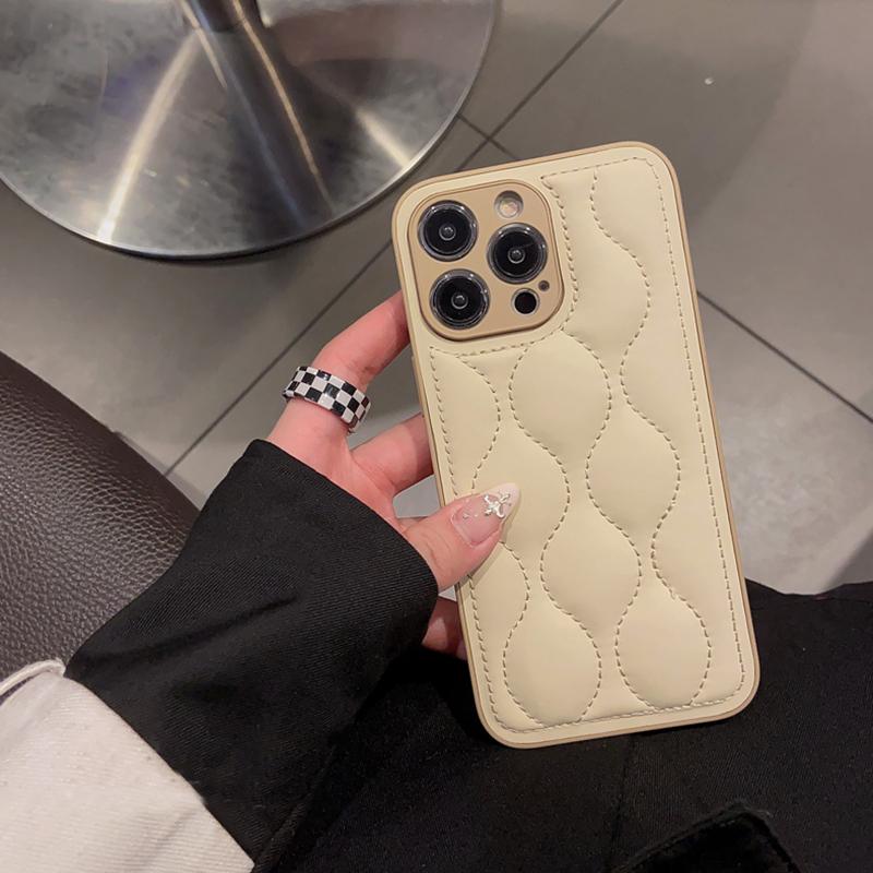 Ins Волна Изгиб Бежевая Пуховая Куртка Чехол для Телефона Для Для Iphone Air 13 11 12 14 1 Plus 16 17 Pro Max Кожаный Силиконовый Ударопрочный Чехол