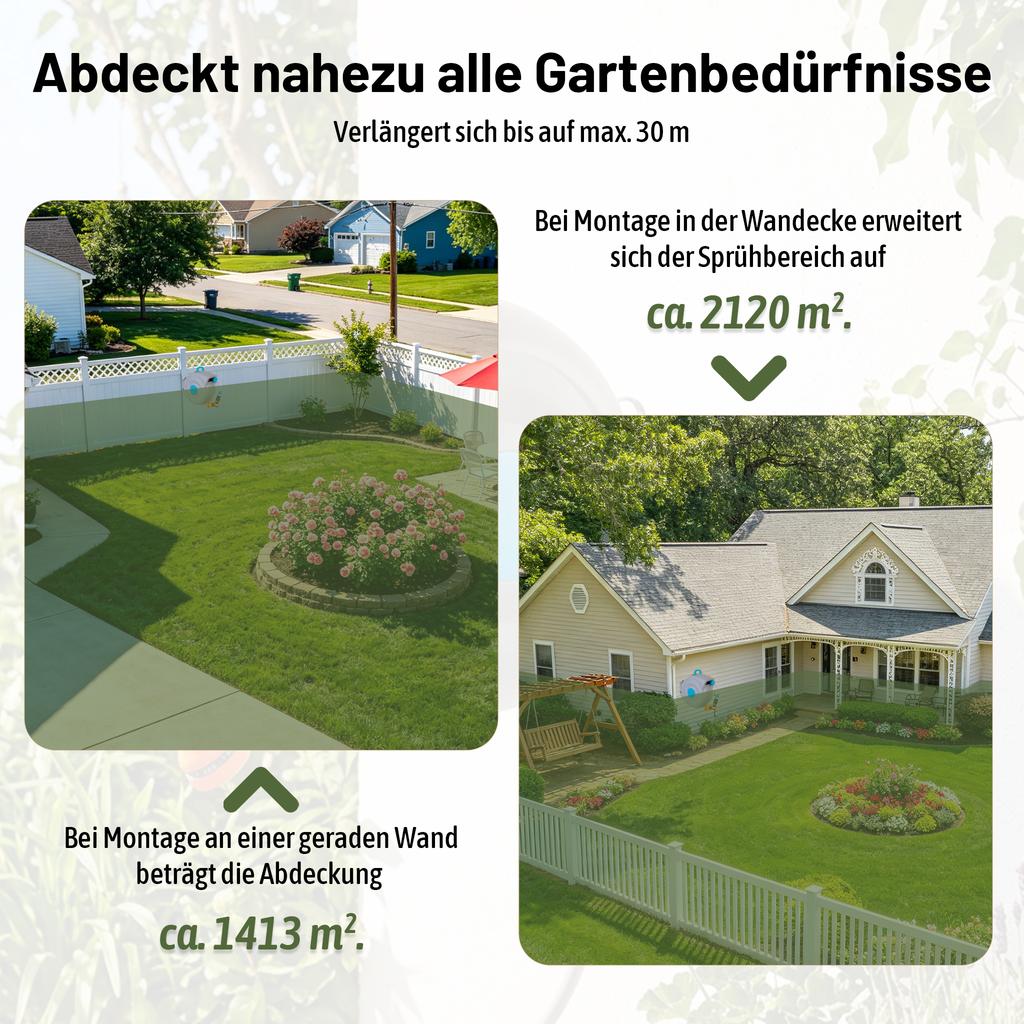 30m Automatic Garden Hose Reel Wall-Mounted, 9-Way Spray Gun, UV-Resistant, Frost-Resistant