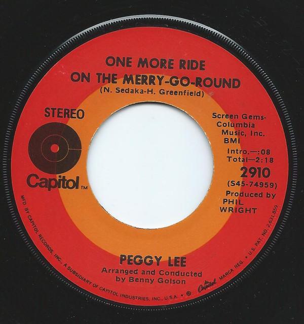 7-дюймовая пластинка PEGGY LEE One More Ride On The Merrygoround 2910 CAPITOL США Джаз Б/у