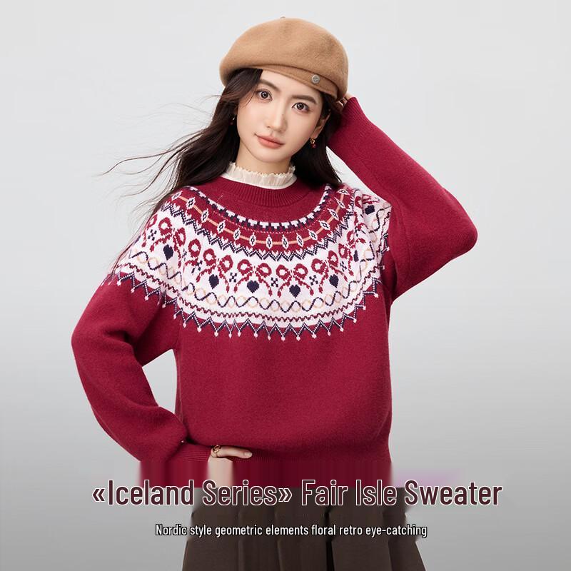 Женский ретро-свитер с жаккардовым узором Fair Isle