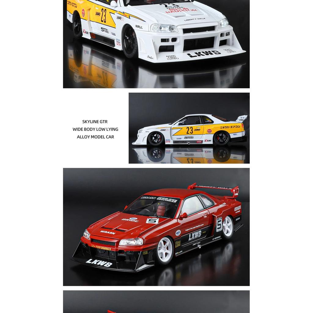 1/18 Nissan Skyline Ares GTR R34 Alloy Modified Wide Body Sports Car Model Diecast Raing Vehicle Car Model Sound Light Kids Gift