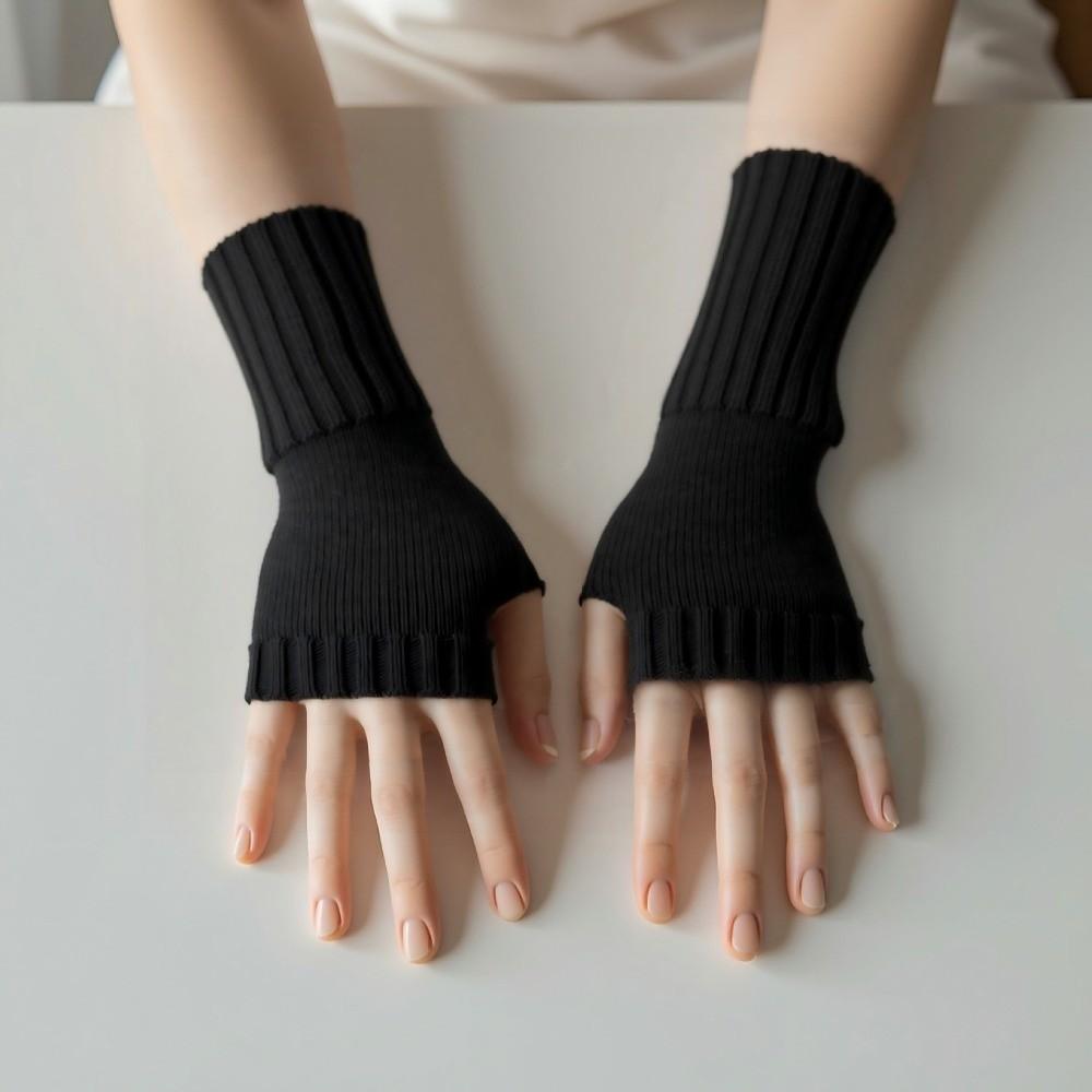 Solid Color Half Finger Mitten Knitted Fingerless Gloves New Knitted Gloves Autumn and Winter