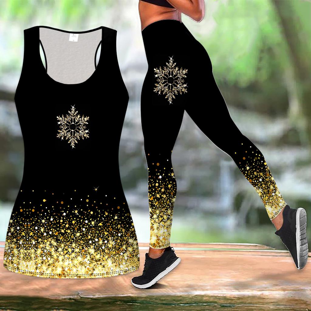 Праздничный принт Рождество Наряд для йоги для женщин Модные леггинсы для тренировок Фитнес Спортивный повседневный Набор для йоги Спортивный костюм