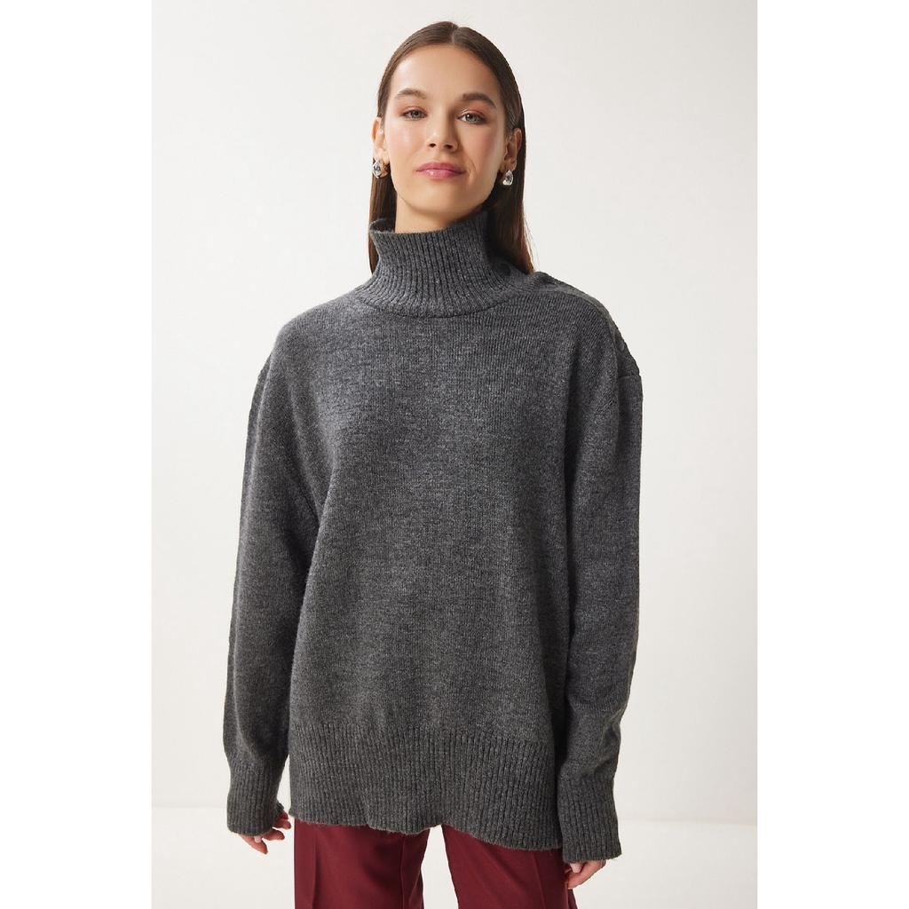 Women's Anthracite Turtleneck Knitwear Sweater Fn03390