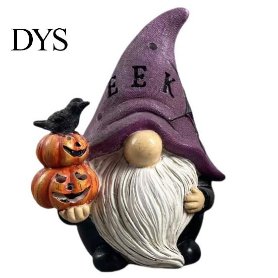 Unique Holiday Shelf Decor Halloween Gnome Statue, EEK BOO Resin Elf Dwarf Figurine with Pumpkin Creative Indoor Party Tabletop Crow Skull,