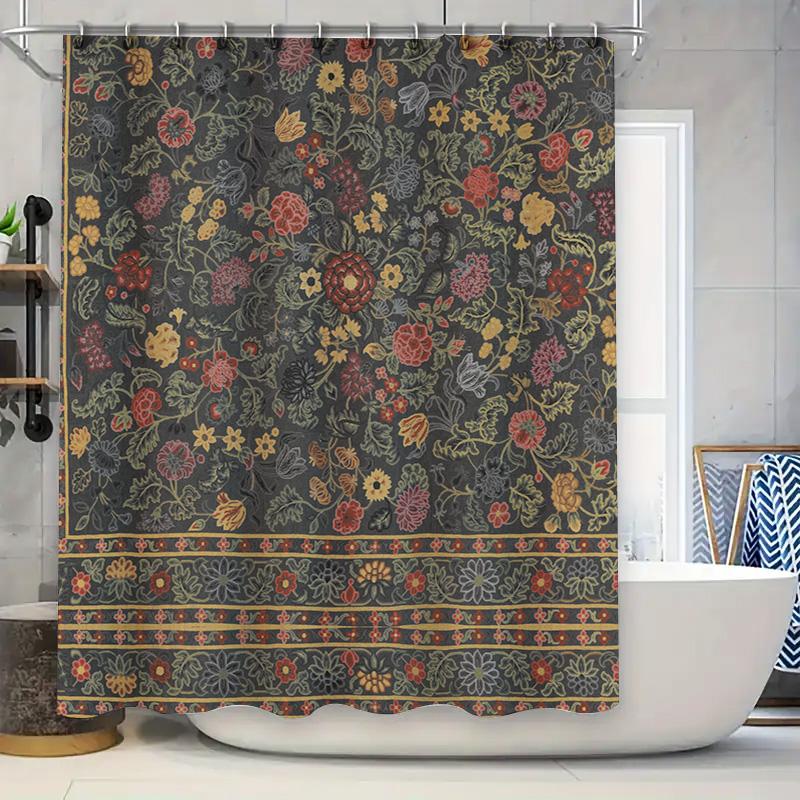 Vintage Style Floral Print Shower Curtain Waterproof Bathroom Decor In Multiple Colors and Sizes for Home Decoration