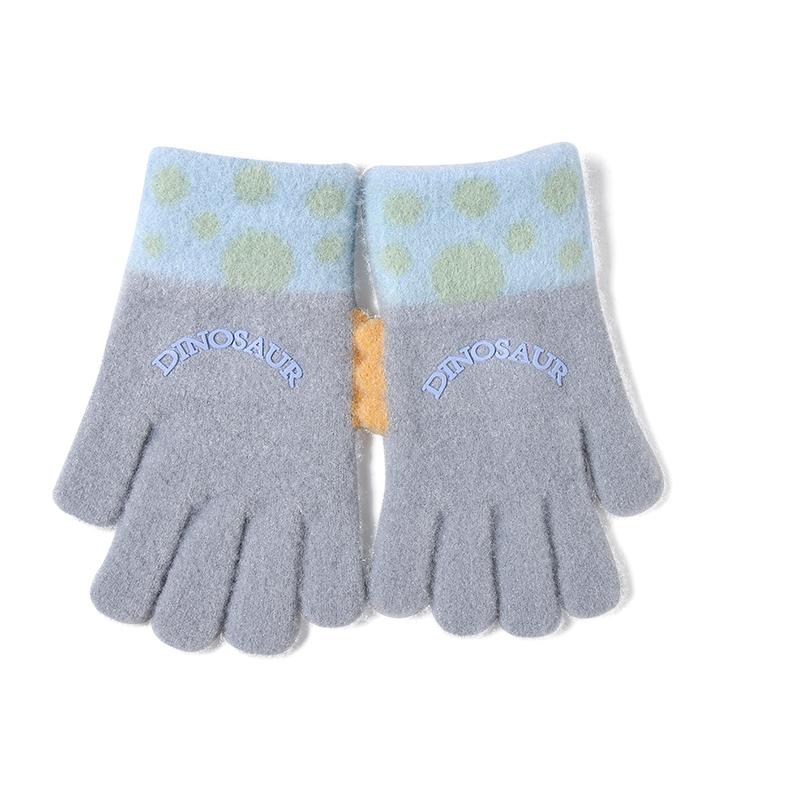 4-8 Years Old Kids Cute Dinosaur Embroidery Winter Fall Thermal Full Finger Knitted Warm Gloves