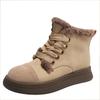 2024 New Winter Plush Cotton Shoes Women's Flat Bottom Short Barrel Round Head Lace Up Women's Boots