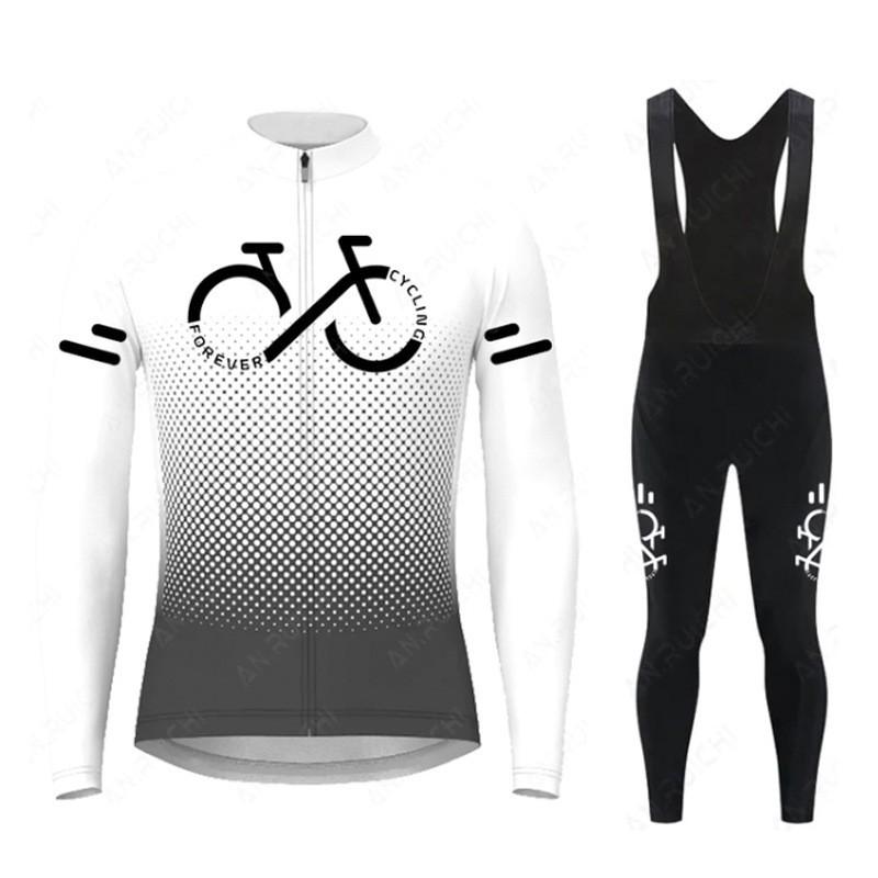 Men Women Cycling Long Sleeve Jersey Set Solid Gradient Minimalist Winter Ride Wear
